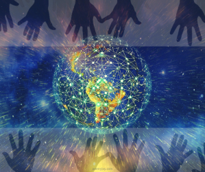 connections - hands reaching across the world