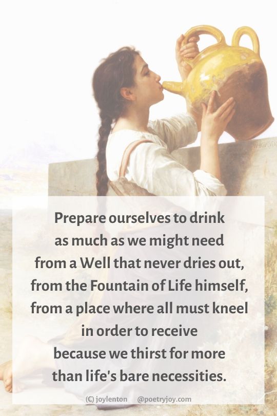 thirst - woman drinking from a jug - thirsty poem excerpt (C) joylenton @poetryjoy.com